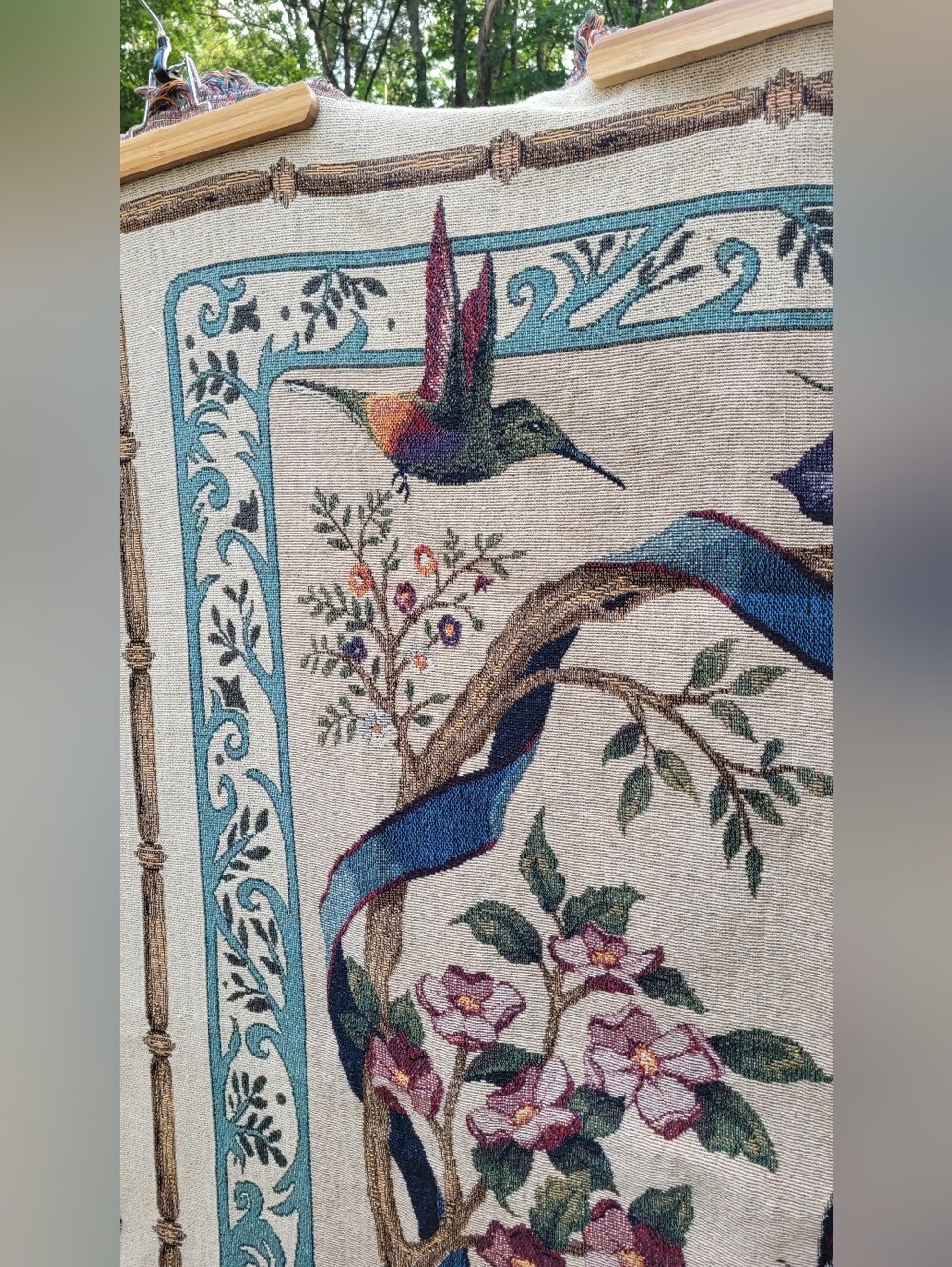 Vintage Hummingbird Tapestry Throw Blanket Floral Butterfly Cottagecore - Picture 2 of 6